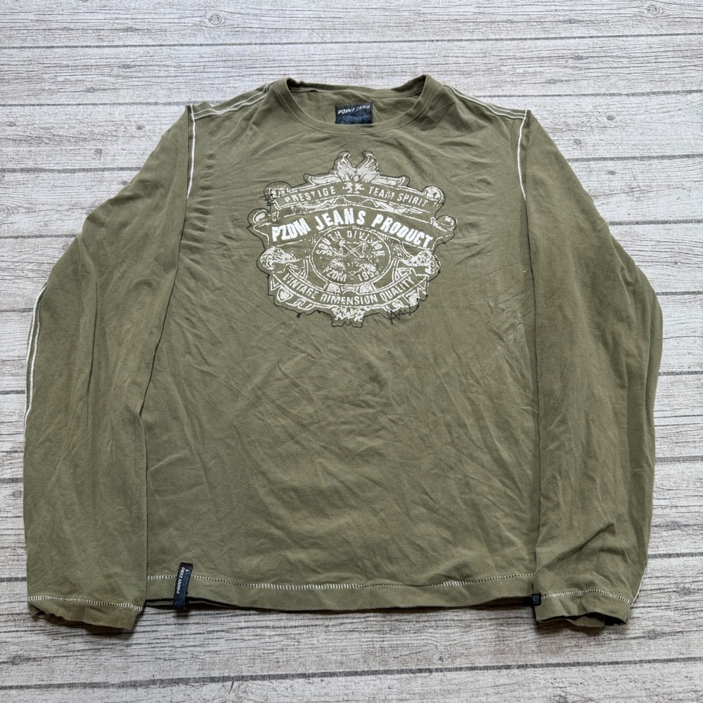 Y2K Point Zero Shirt Men's Medium Green Loose Fit Long Sleeve Black Label Skater